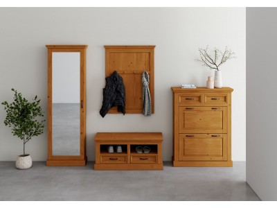 Sapateira em cera natural com toque acetinado de Madeira com duas portas basculantes e duas gavetas / Coleção England